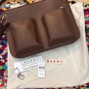 Marni Light Brown Dark Tan Bandoleer Double 2-in-1 Crossbody Bag